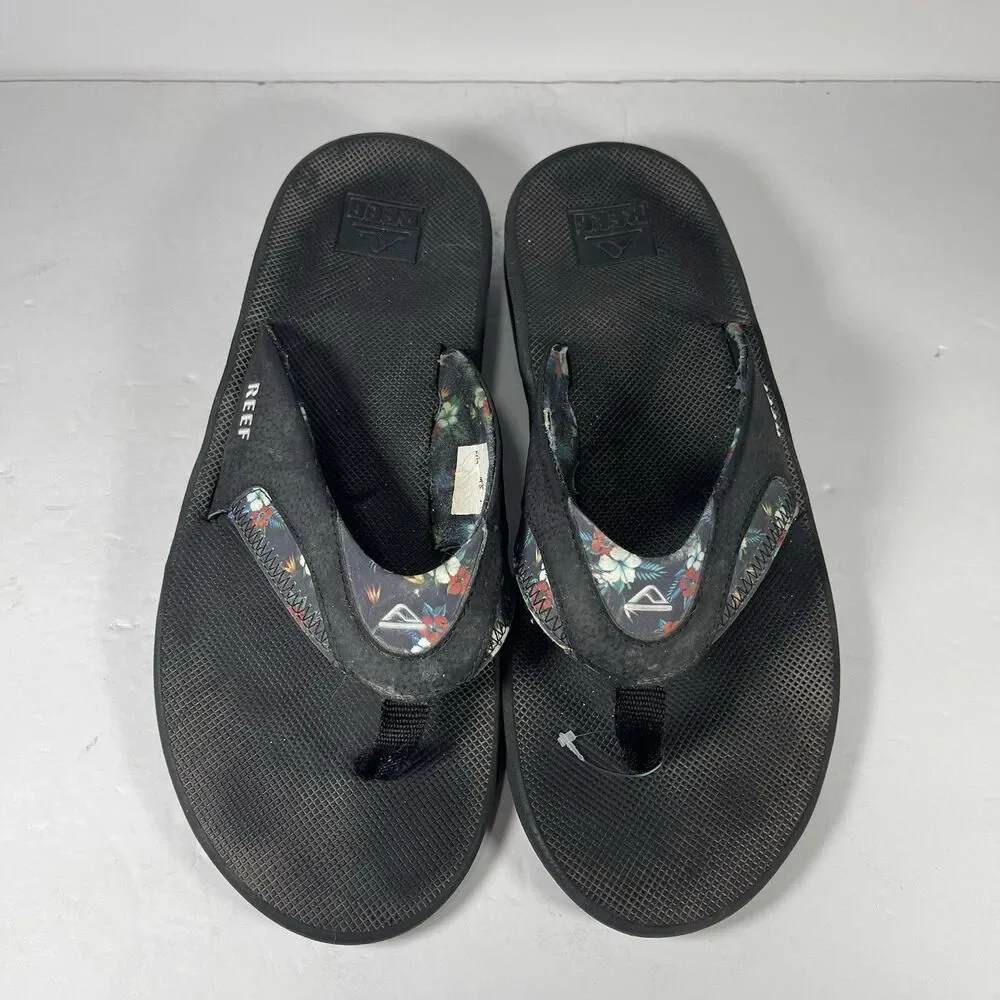 Reef Fanning Men’s Sandals Sz 12 EU 45 Black Floral Bottle Opener